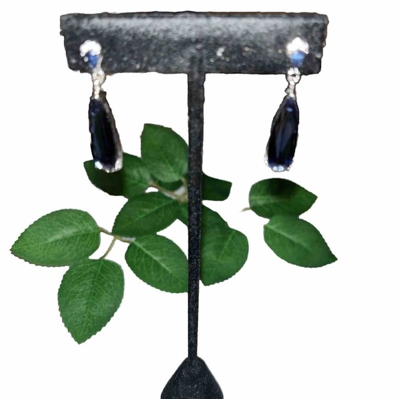 Teardrop Shaped Faux Sapphire Earrings Wedding Prom Special Occasions - Picture 2 of 4